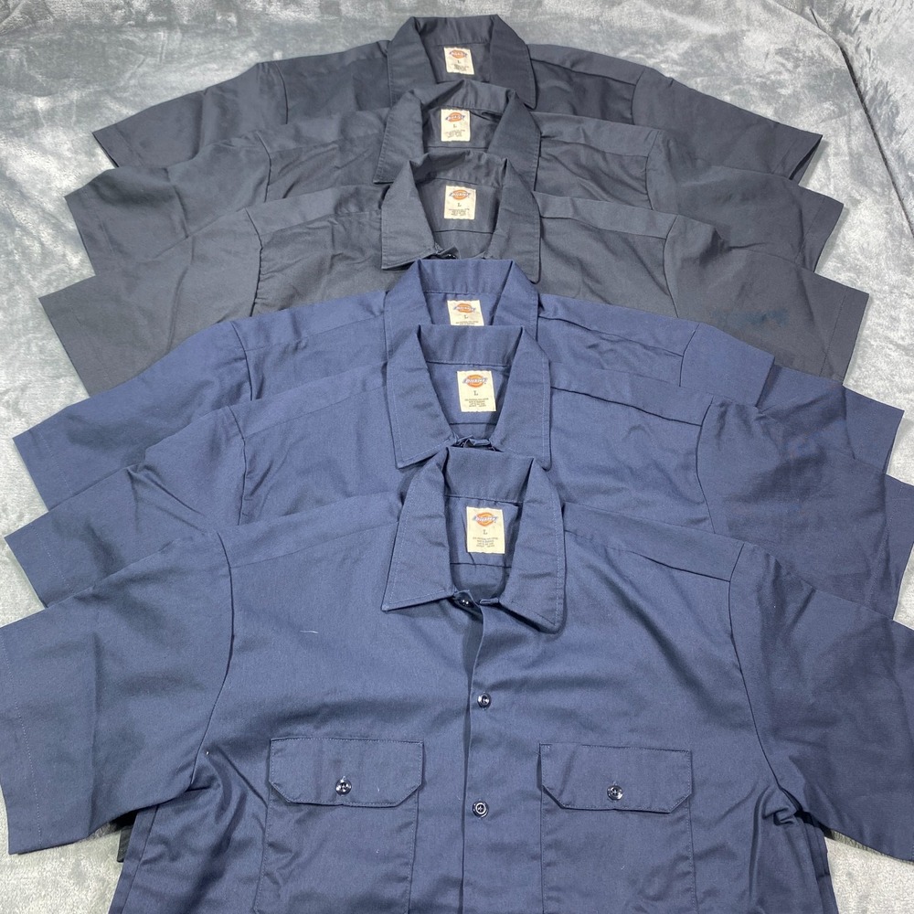 Lot Of 6 Dickies Work Shirts Large Short Sleeve Mens Canvas Gray Blue Chore NWOT